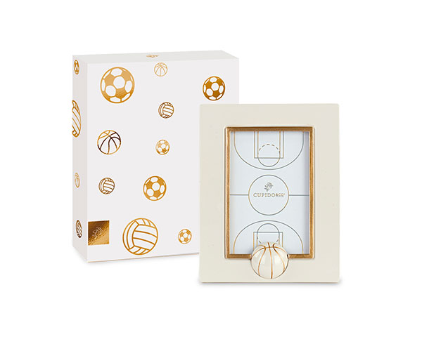 PORTAFOTO BASKET BIANCO-ORO C/SCATOLA 95X120 MM