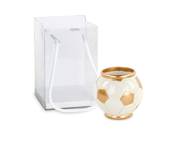 CACHEPOT PALLONE CALCIO BIANCO-ORO C/SHOPPER ø 80XH.85 MM