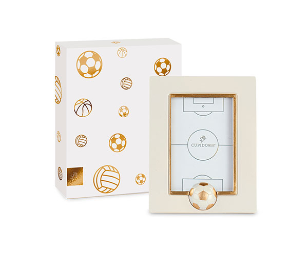 PORTAFOTO CALCIO BIANCO-ORO C/SCATOLA 95x120 MM