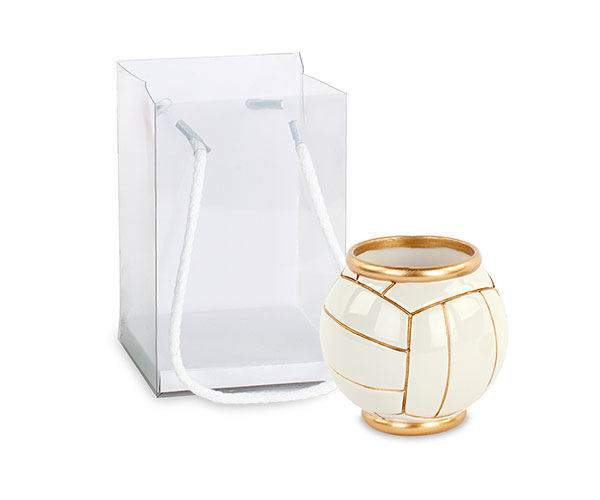 CACHEPOT PALLONE VOLLEY BIANCO-ORO C/SHOPPER ø 80XH.85 MM