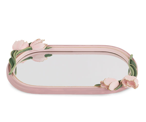 VASSOIO SPECCHIO SPRING TULIPS ROSA 360X250MM