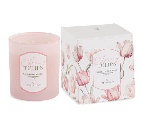 CANDELA ROSA SPRING TULIPS CON SCATOLA ø 80XH.90MM