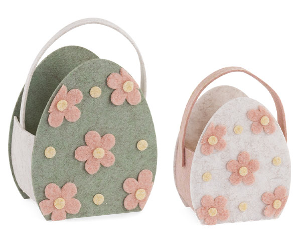 SET 2 UOVA CONTENITORI VERDE/BIANCO CON FIORI 130X85X160 165X105X200MM