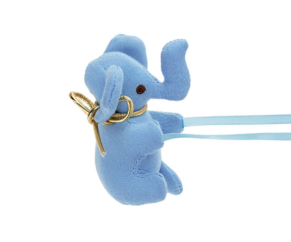 ELEFANTINO AZZURRO CON NASTRI H.115 MM