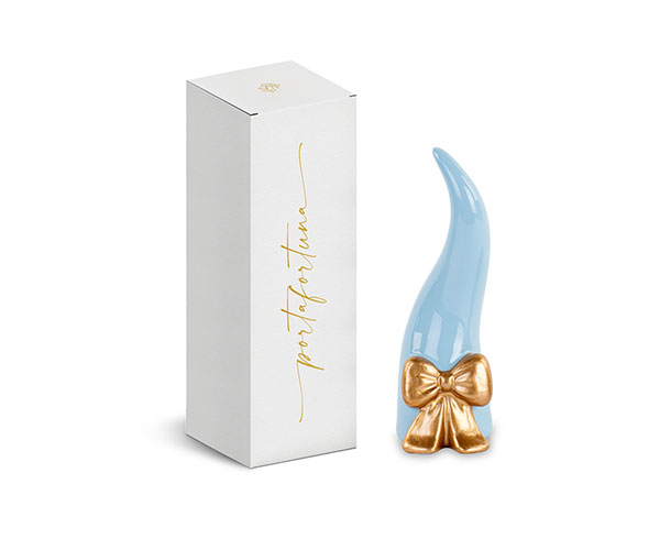 CORNETTO CELESTE C/FIOCCO ORO C/SCATOLA H.120 MM