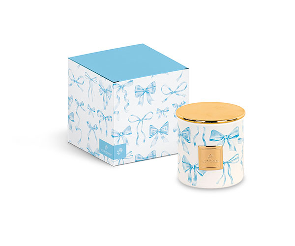 CANDELA VETRO FIOCCHI AZZURRI C/SCATOLA ø 60XH.65 MM