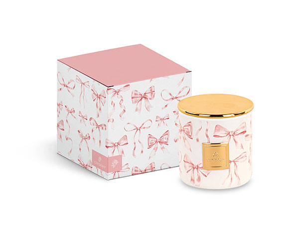 CANDELA VETRO FIOCCHI ROSA C/SCATOLA ø 60XH.65 MM