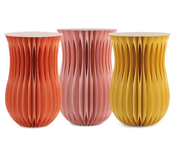 SET 3 TAVOLINI PESCA/GIALLO/ROSA CON TOP ø 400XH.620 ø 500XH.720 ø 600XH.920MM