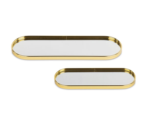 S/2 VASSOI OVALI SPECCHIO/ORO 300X100/400X120 MM