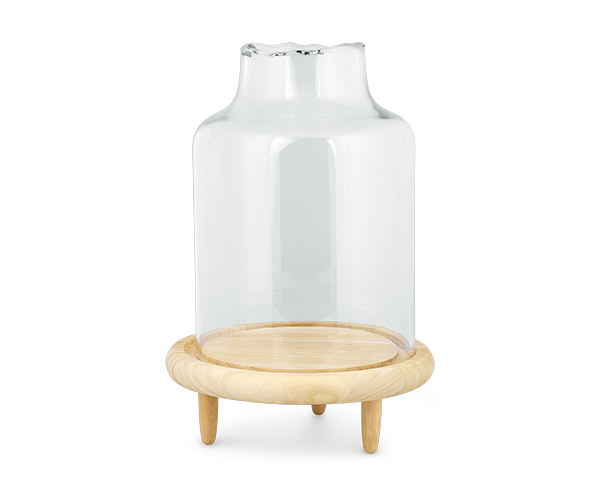 ALZATA LEGNO CON VASO VETRO