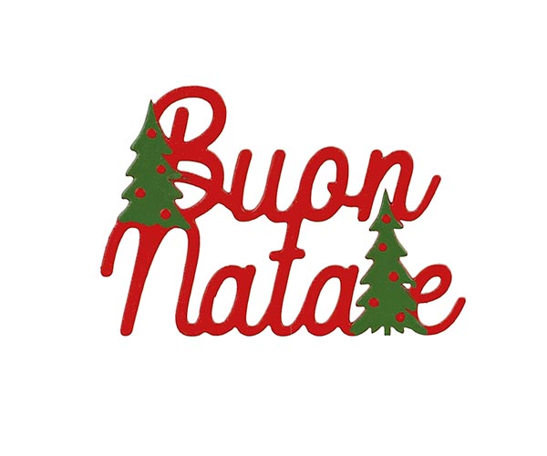 DECO BUON NATALE ROSSO CON PINI 85X60 MM