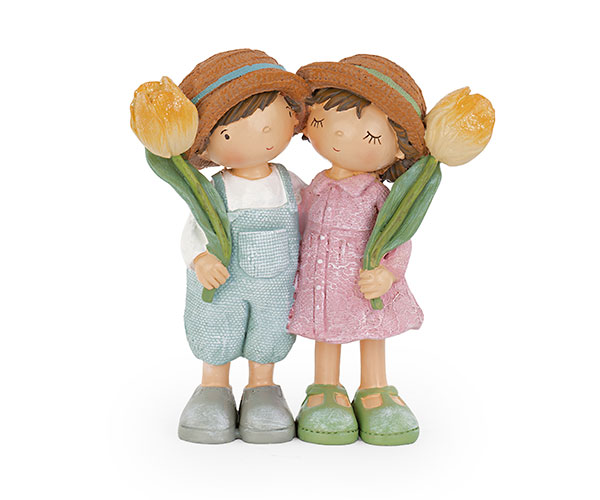 COPPIA BAMBINI CON TULIPANI GIALLI