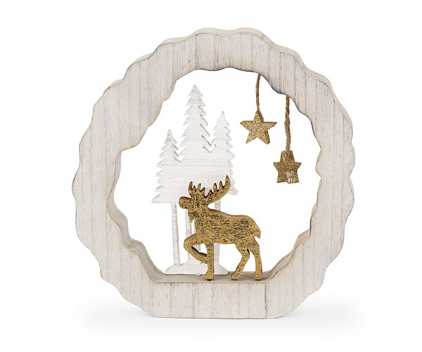 DECO CERVO ORO CON ALBERI LEGNO D.210 MM