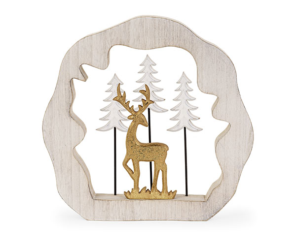 DECO CERVO ORO CON ALBERI LEGNO D.280 MM