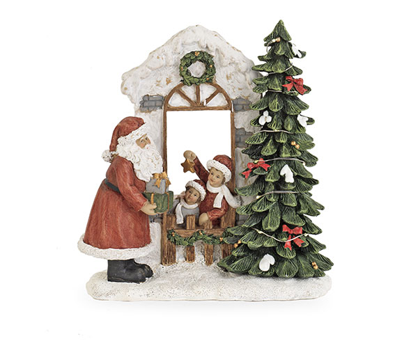 BABBO NATALE CON CASA/ALBERO LED H.220 MM
