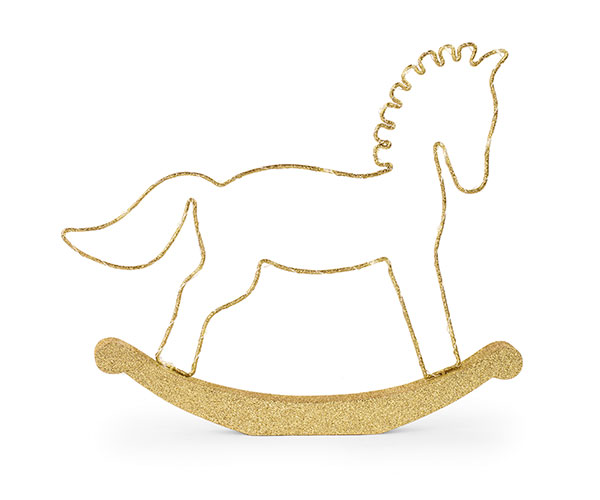CAVALLINO A DONDOLO ORO CON LED L.400XH.350 MM