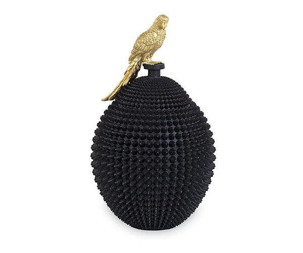 POTICHE NERO CON PAPPAGALLO ORO H.447 MM