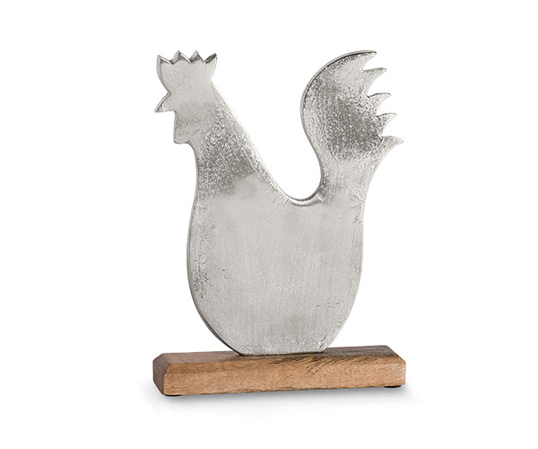GALLINA METALLO CON BASE LEGNO