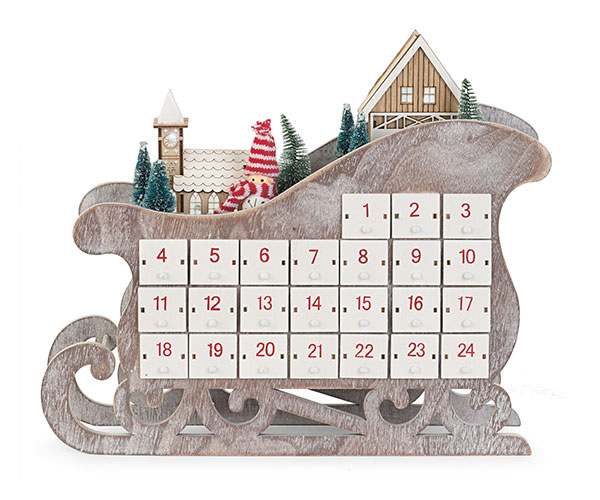 CALENDARIO AVVENTO LEGNO SLITTA CON LED