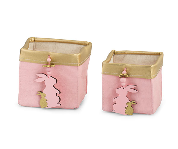 SET 2 CESTINI ROSA/ORO CONIGLI