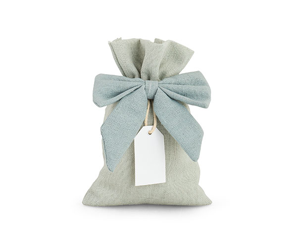 SACCHETTO CELESTE C/FIOCCO+TAG 100X155 MM