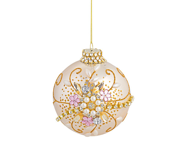 SFERA VETRO ORO CON PERLE D.90 MM