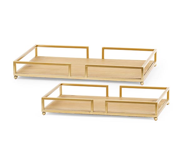 SET 2 VASSOI LEGNO/ORO 400X250X60 450X300X60 MM