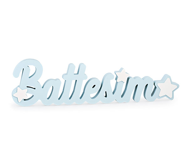 SCRITTA BATTESIMO LEGNO AZZURRO