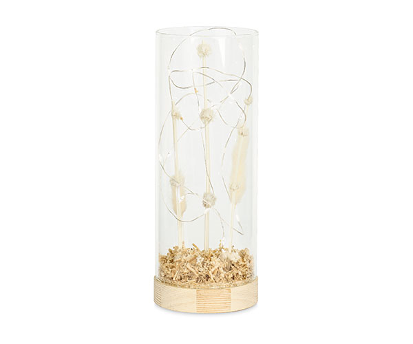 VASO VETRO CON LED E FIORI D.90XH.240 MM