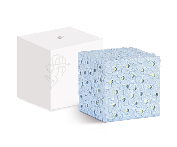 CUBO AZZURRO FIORI CON LED CON SCATOLA 
