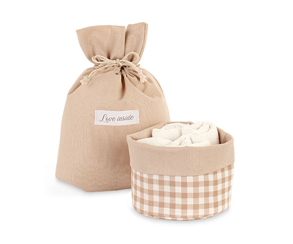 SACCHETTO C/CEST.+4 LAVETTES ø 130XH.100 +4X 200X200 MM