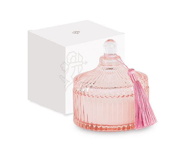 POTICHE CANDELA ROSA C/NAPPA ø 105XH.120 MM