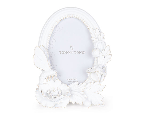 PORTAFOTO OVALE FIORI BIAN-ORO