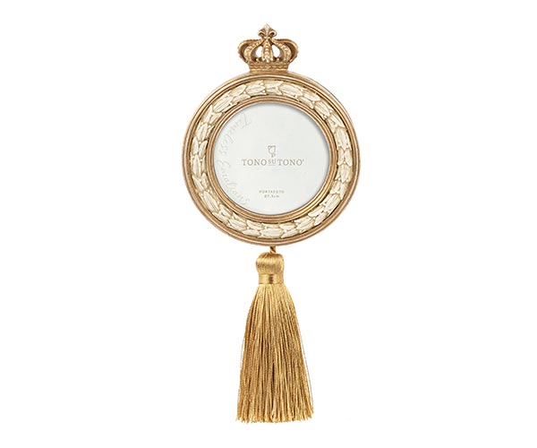 PORTAFOTO ROTONDO CON NAPPE ORO 105X240 MM