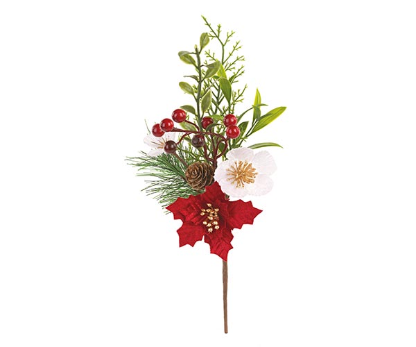 PICK STELLA NATALE CON ELLEBORO H.310 MM
