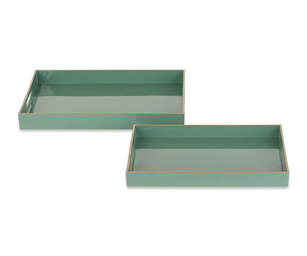 S/2 VASSOI VERDE-ORO 350X250X35 400X300X42 MM