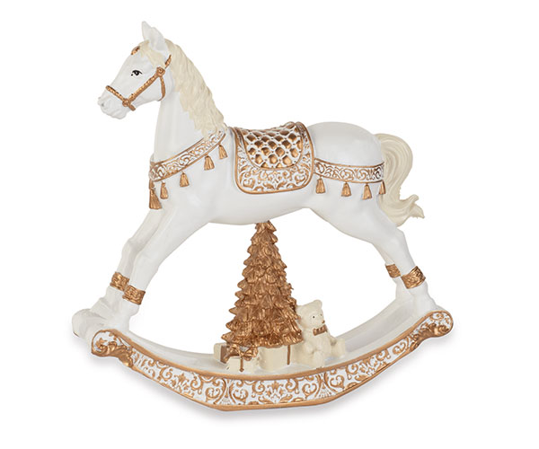 CAVALLO A DONDOLO BIANCO/ORO L.180XH.190 MM
