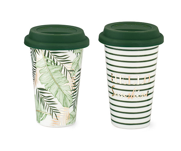 TRAVEL MUG FOGLIE/RIGHE DOPPIO STRATO ISOLANTE