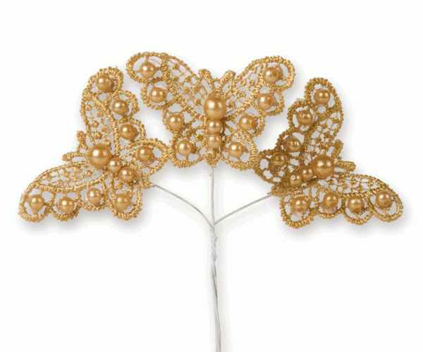 SET 3 FARFALLE MACRAME'ORO 40 MM
