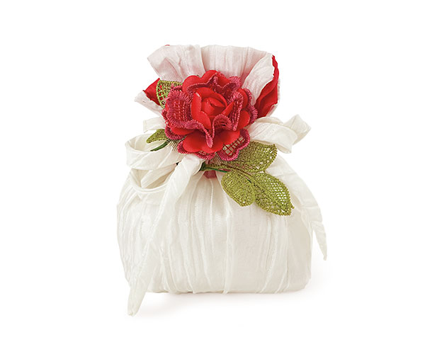 SACCHETTO AVORIO-ROSSO CON FIORE