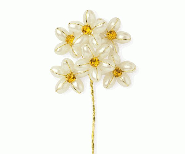 MAZZETTO 6 FIORI PERLE AVORIO ø 25 MM