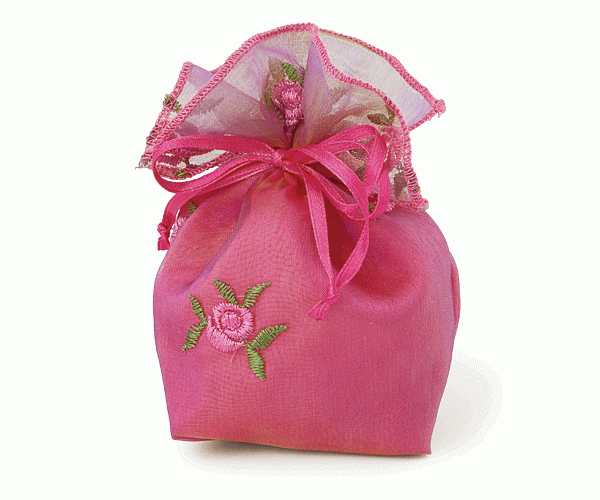 SACCHETTO FUXIA C/RICAMO ROSE 80XH.120 MM