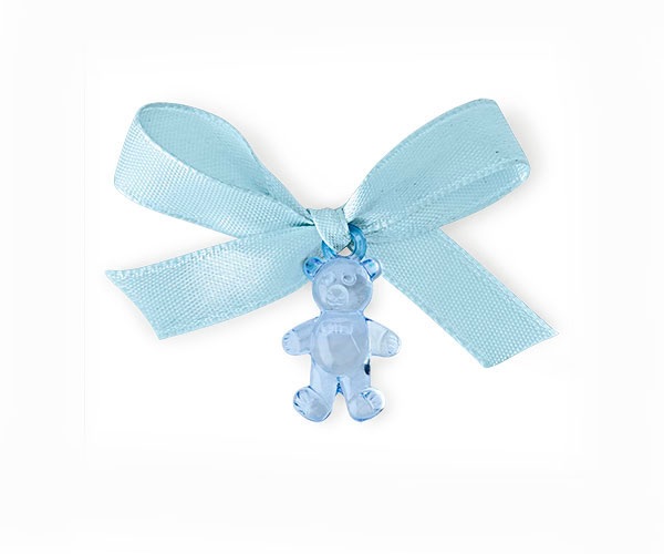 SET 12 ORSETTI FIOCCO AZZURRI H.25 MM