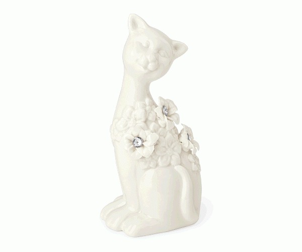 GATTO BIANCO C/FIORI PORCELLAN H.120 MM