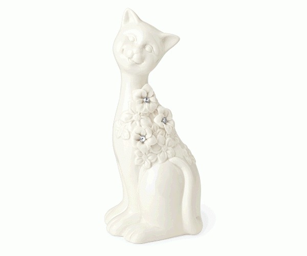 GATTO BIANCO C/FIORI PORCELLAN H.210 MM