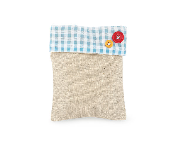 SACCHETTO JUTA-QUADRI AZZURRI 95X120 MM