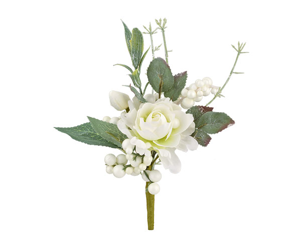 ROSA BIANCA CON BACCHE E ERBE