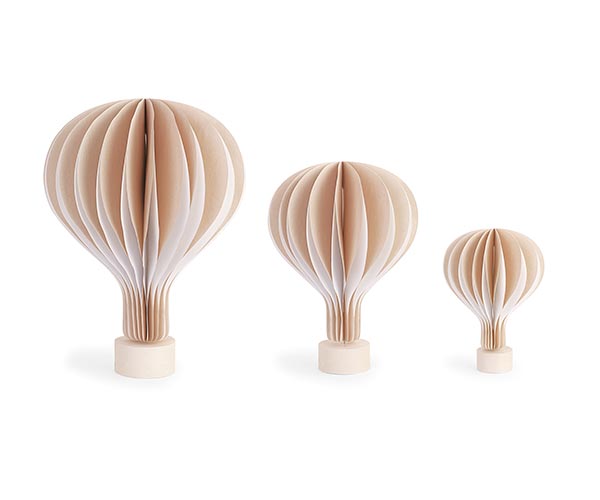 SET 3 MONGOLFIERE BEIGE CON BASE LEGNO