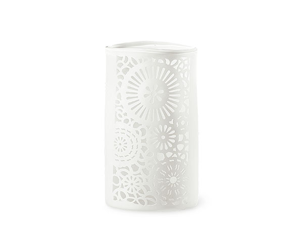 VASO VETRO OVALE CON FIORI RILIEVO