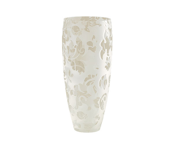 VASO VETRO CONICO CON FIORI RILIEVO